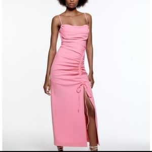 NWT Zara Pink Draped Midi Dress Size Large